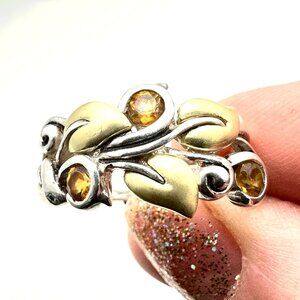 Barbara Bixby Womens Ring Sterling Silver 18K Gold Citrine Vine Band Size 9